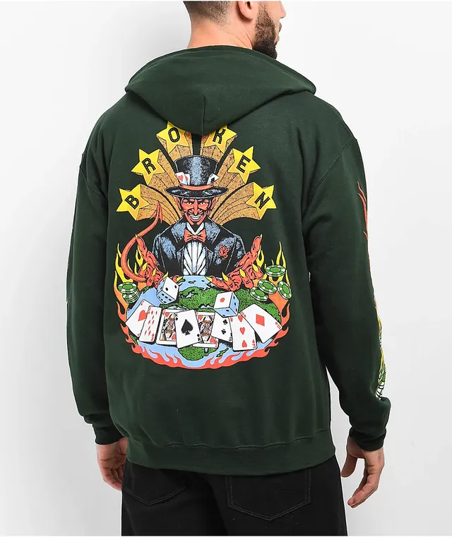 Broken Promises Devil Dealer Green Zip Hoodie at Vancouver Mall in