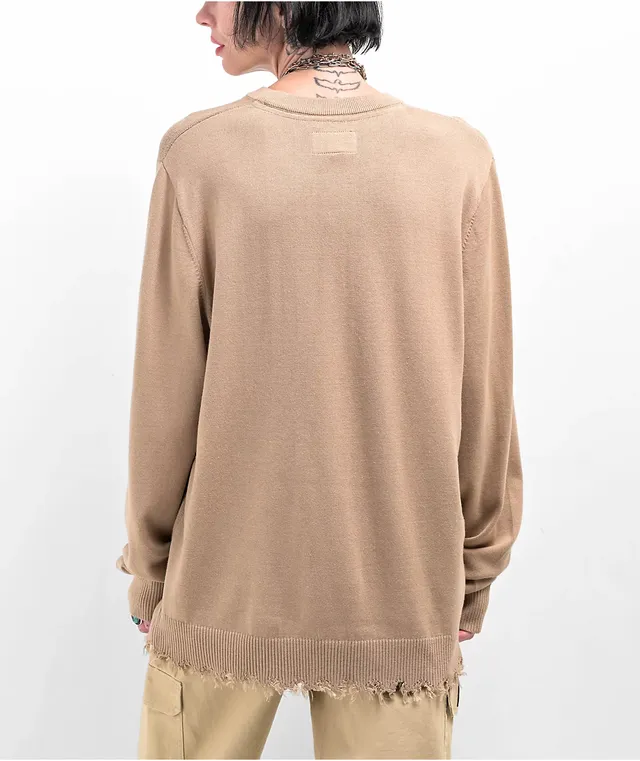 Broken Promises Embrace Distressed Brown Sweater | CoolSprings 