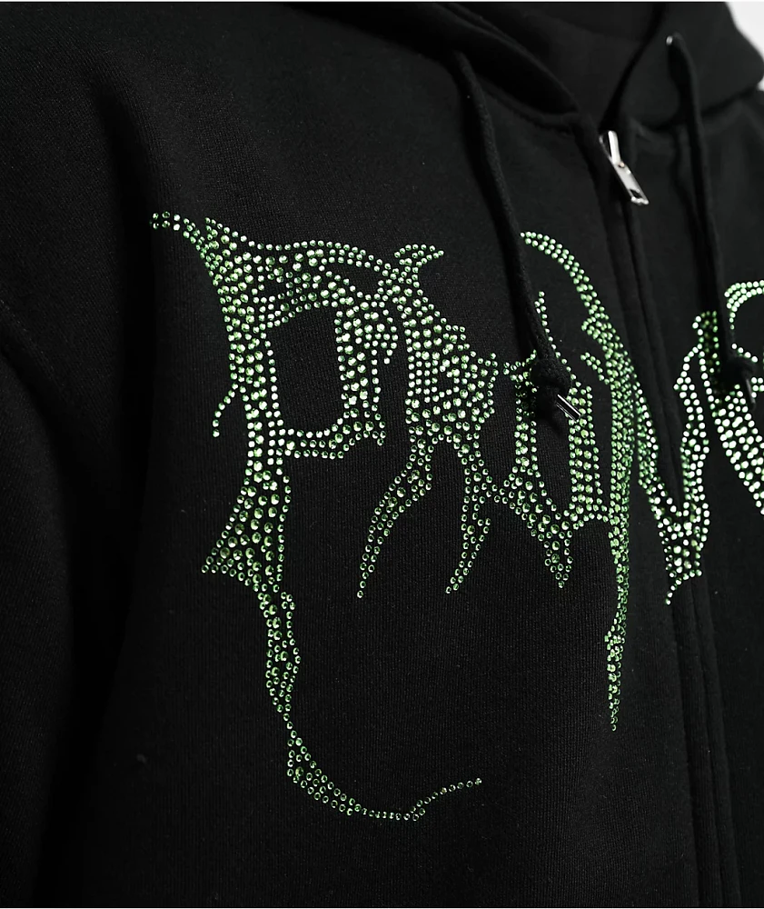 Broken Promises Graveyard Rhinestone Black Zip Up Hoodie | Arden Fair