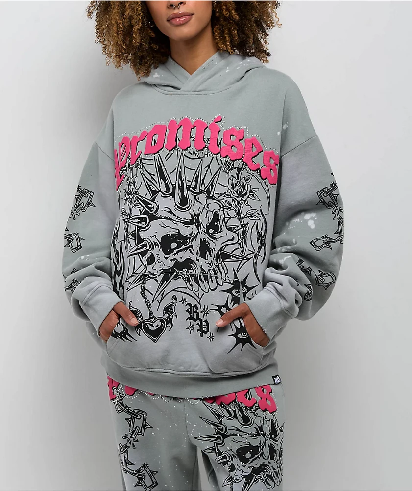 Broken Promises Hysteria Grey Rhinestone Hoodie at Hamilton Place