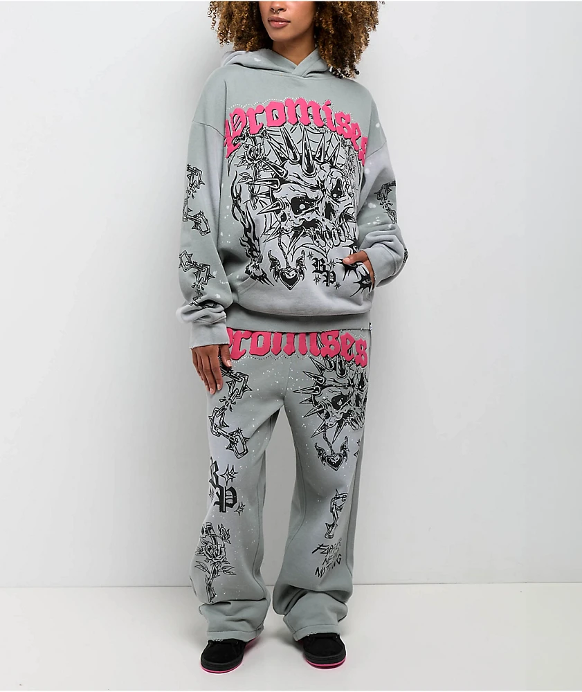 Broken Promises Hysteria Grey Rhinestone Sweatpants | Arden Fair