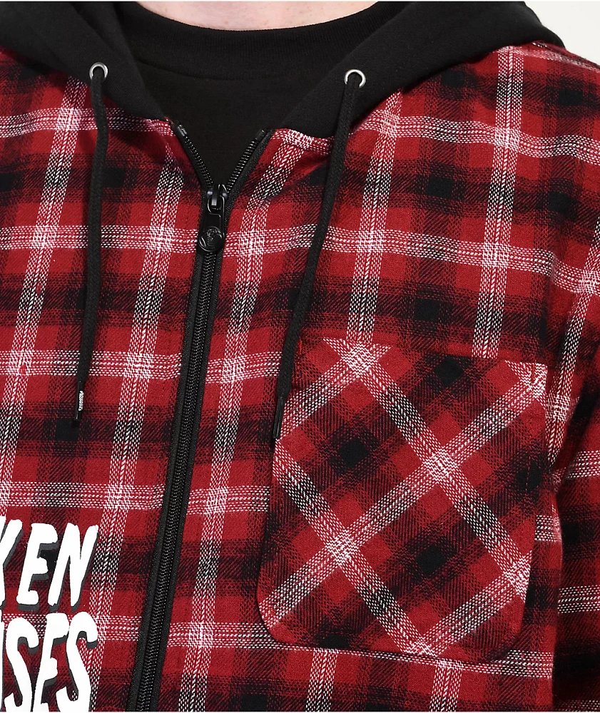 Broken Promises Love Is Lethal Red Hooded Flannel Jacket at