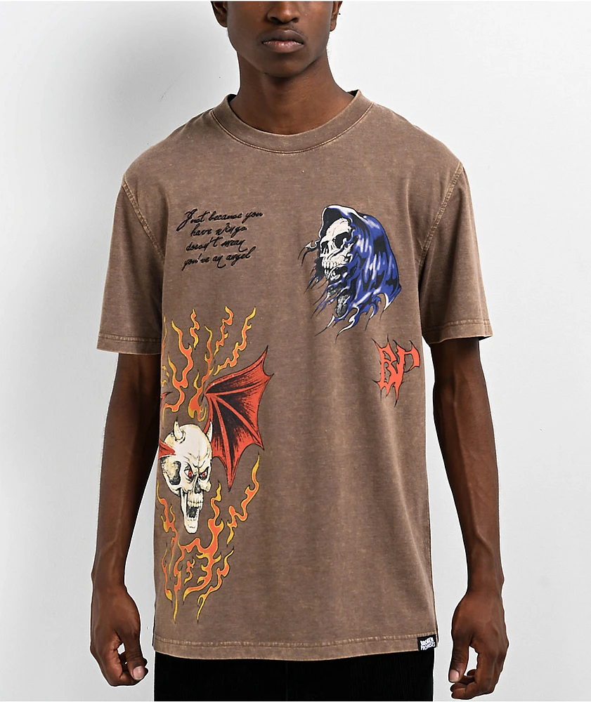 Broken Promises Poetry Embroidered Brown T-Shirt | MainPlace Mall
