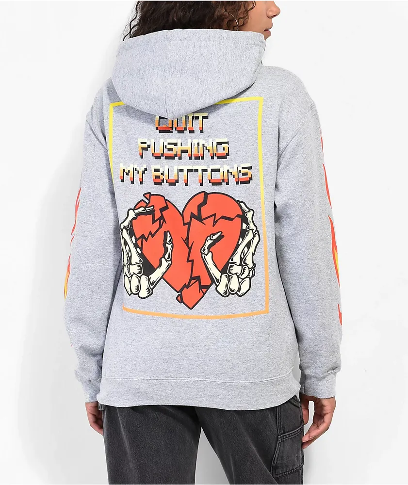 Broken Promises Pushing My Buttons Grey Hoodie Plaza Las Americas