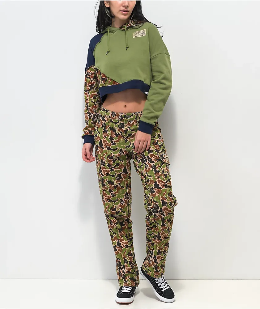 Camo print crop hoodie sale