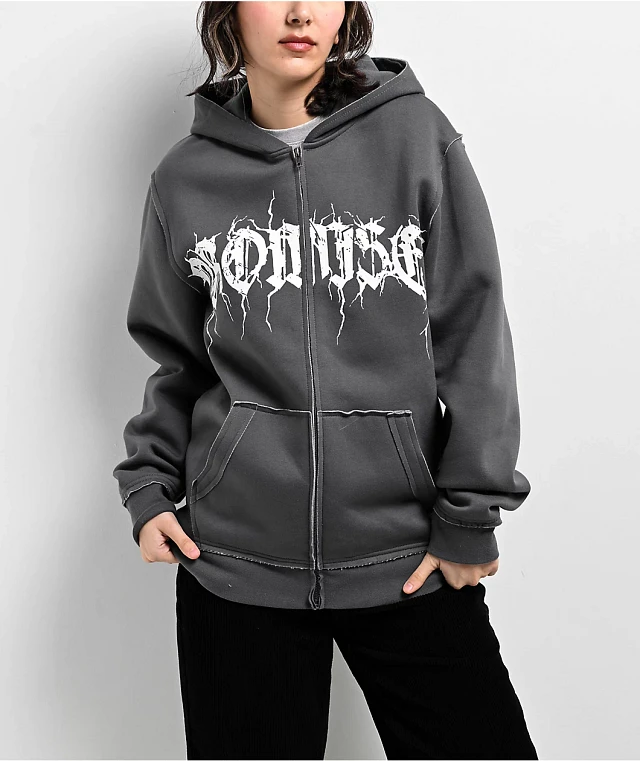 Broken Promises Shocked Horn Grey Zip Hoodie at Hamilton Place in