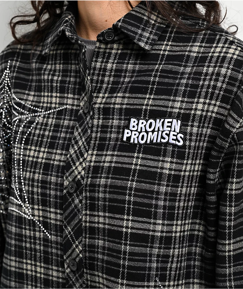 Broken Promises Stoned Web Black Flannel Shirt | Arden Fair