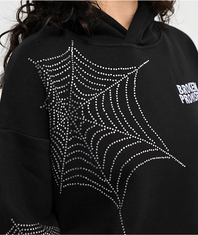 Broken Promises Stoned Web Black Hoodie | MainPlace Mall