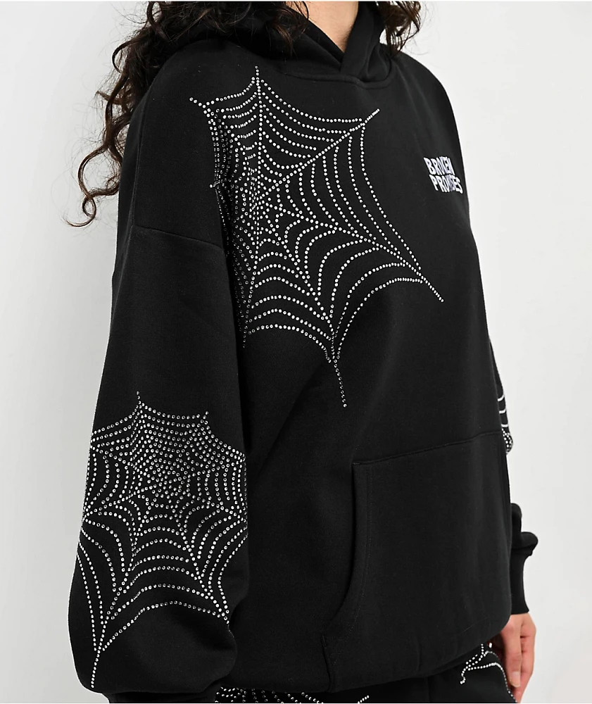 Broken Promises Stoned Web Black Hoodie | MainPlace Mall