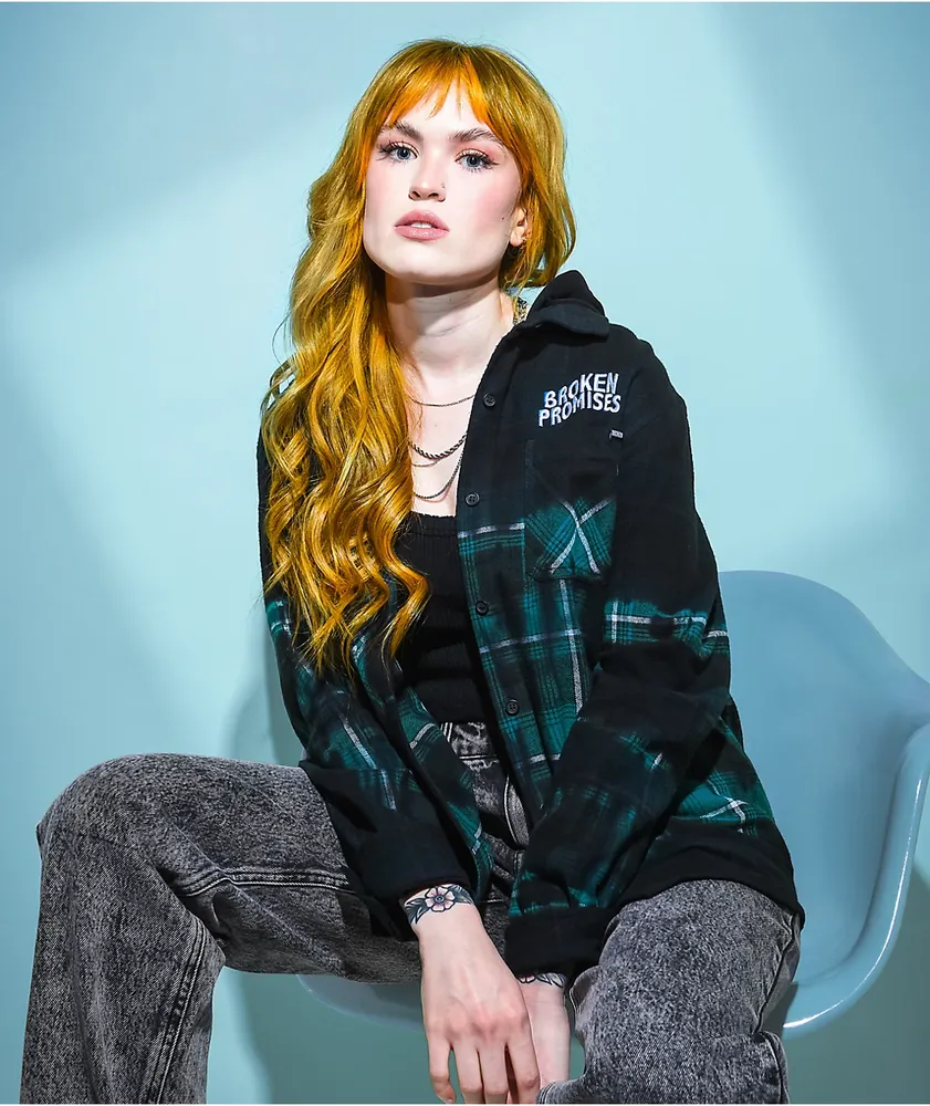 Broken Promises Thomas Overdyed Green Hooded Flannel Shirt