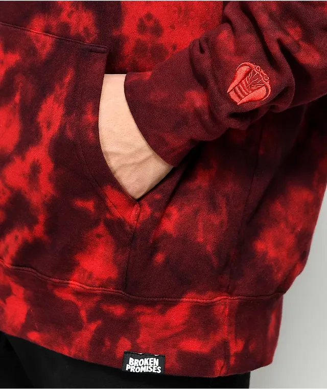 Broken promises red shop tie dye hoodie