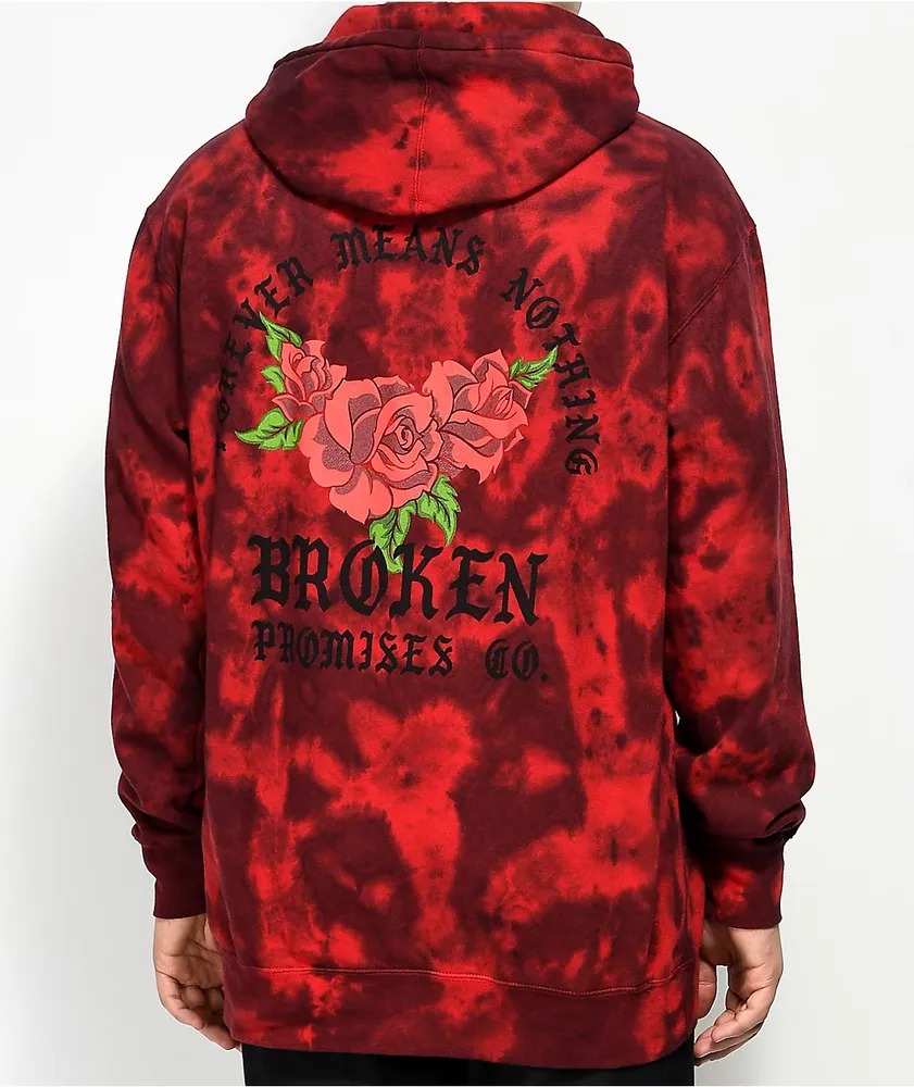 Broken promises red clearance tie dye hoodie