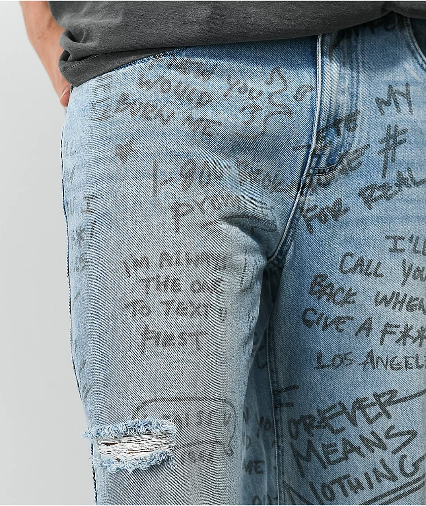 Broken Promises Triple Text Light Blue Carpenter Jeans | MainPlace