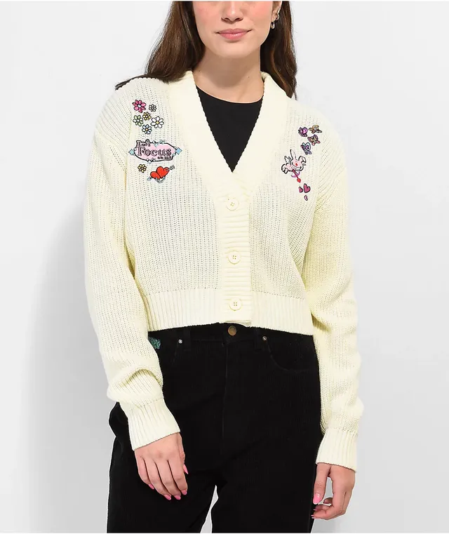 Broken Promises x Happy Bunny Focus On Me Cardigan Ivory Crop
