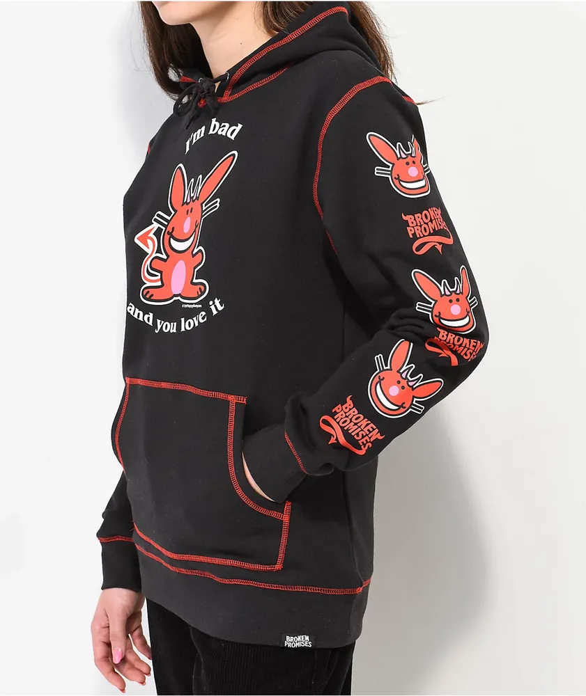 Broken Promises x Happy Bunny I m Bad Contrast Black Hoodie