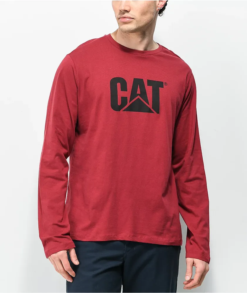 Caterpillar Original Fit Logo Maroon Long Sleeve T Shirt Pueblo Mall