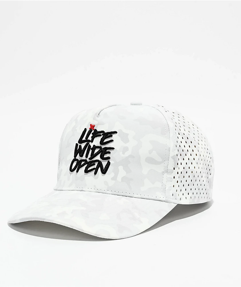 CboysTV Life Wide Open Snow Camo Mesh Snapback Hat at Foxvalley
