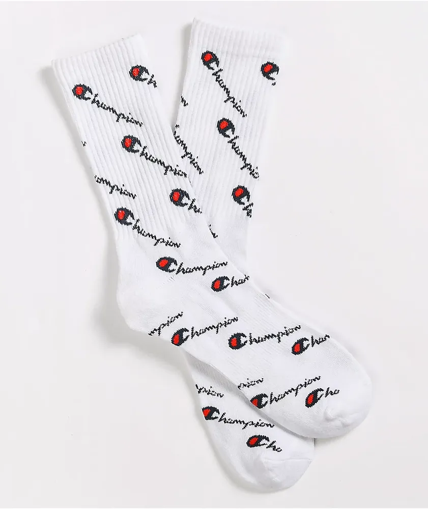 Champion All Over Print Script White Crew Socks CoolSprings Galleria