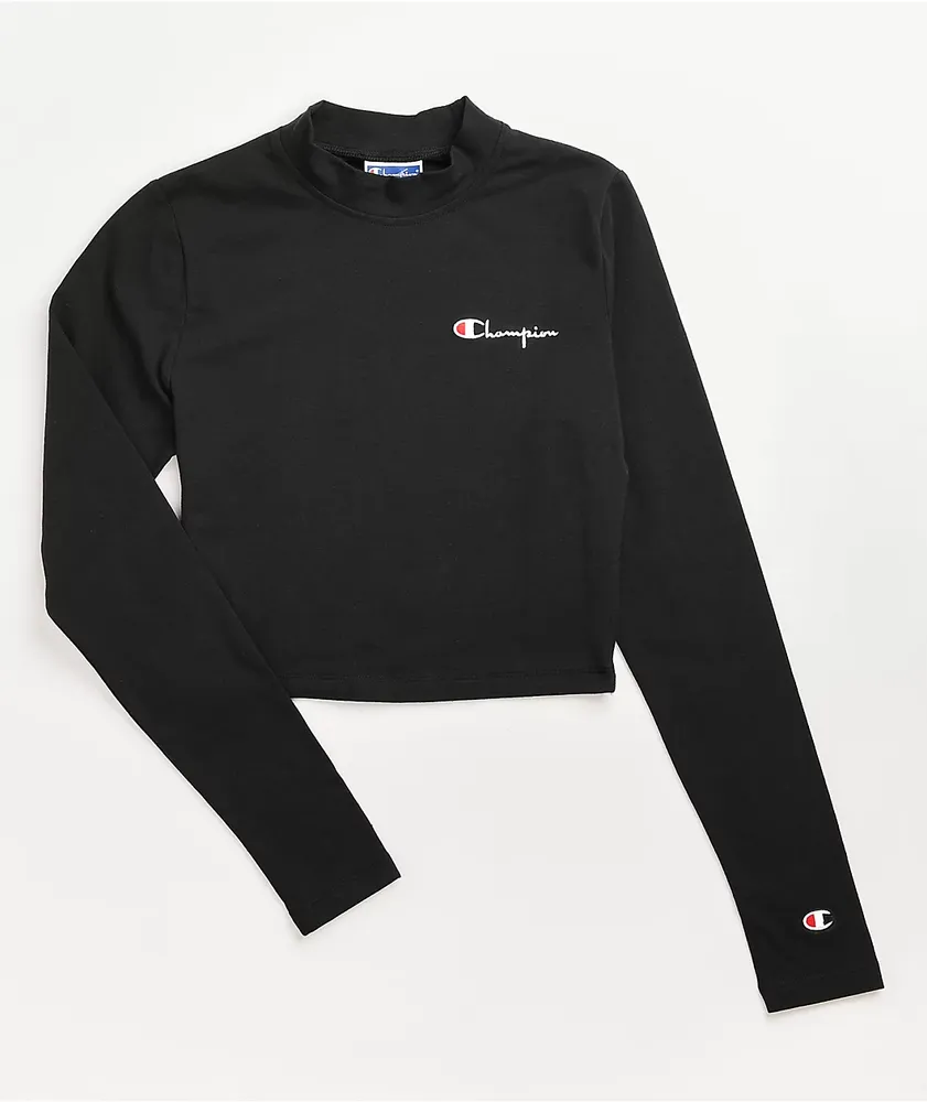 Champion Black Crop Long Sleeve Mock Neck Top
