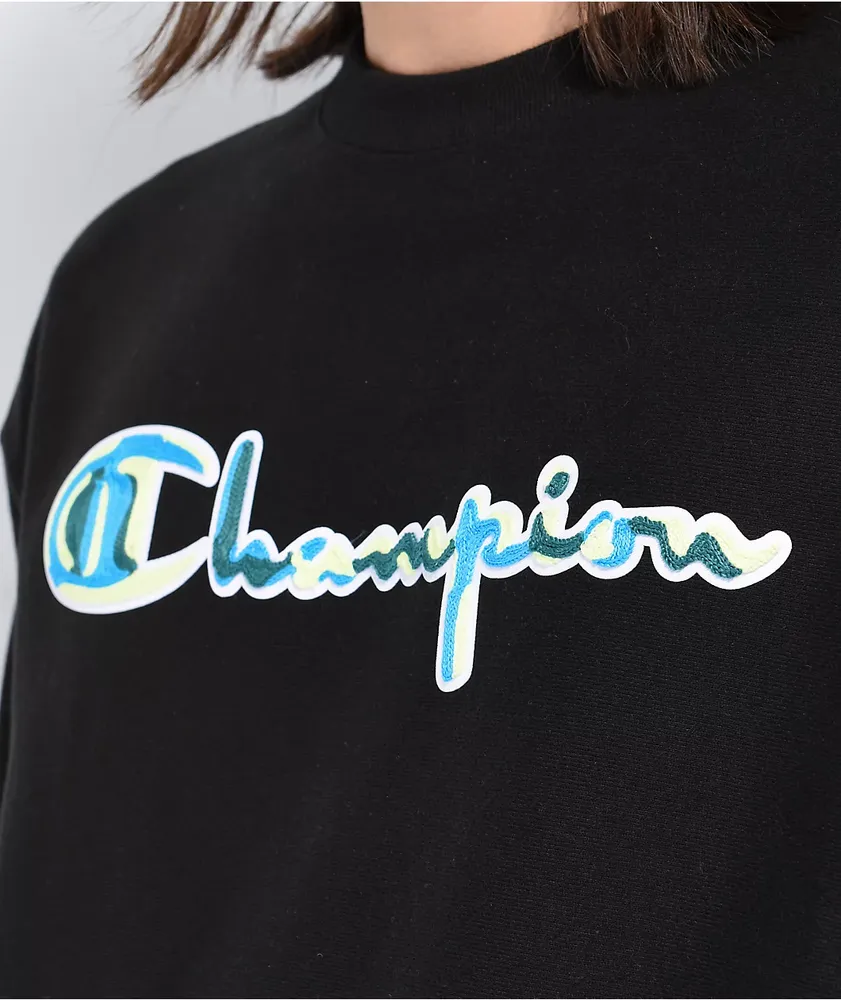 Champion GF70 Reverse Weave Black Creweck Sweatshirt | Arden Fair