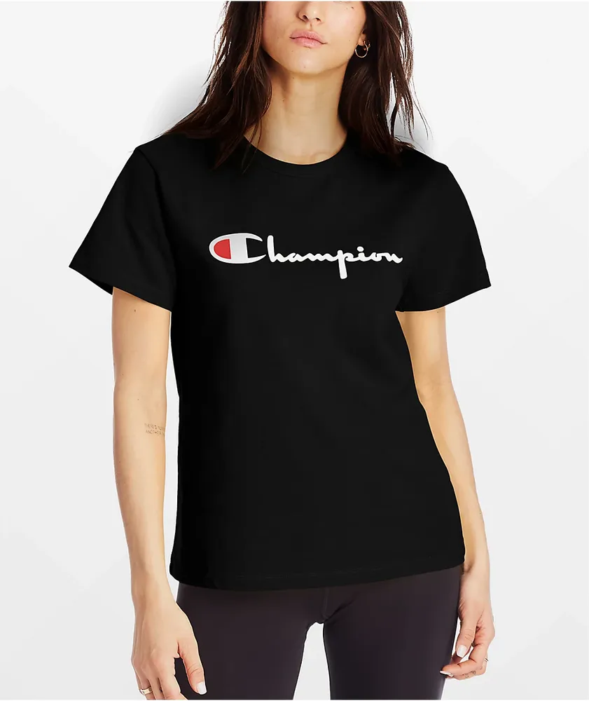 Champion Heritage Script Black T Shirt Bayshore Shopping Centre
