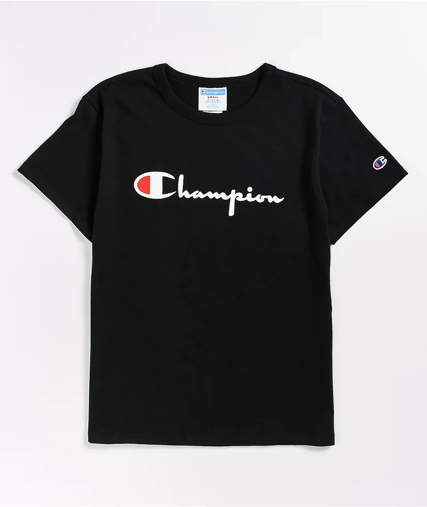 Champion Heritage Script Black T Shirt Hamilton Place