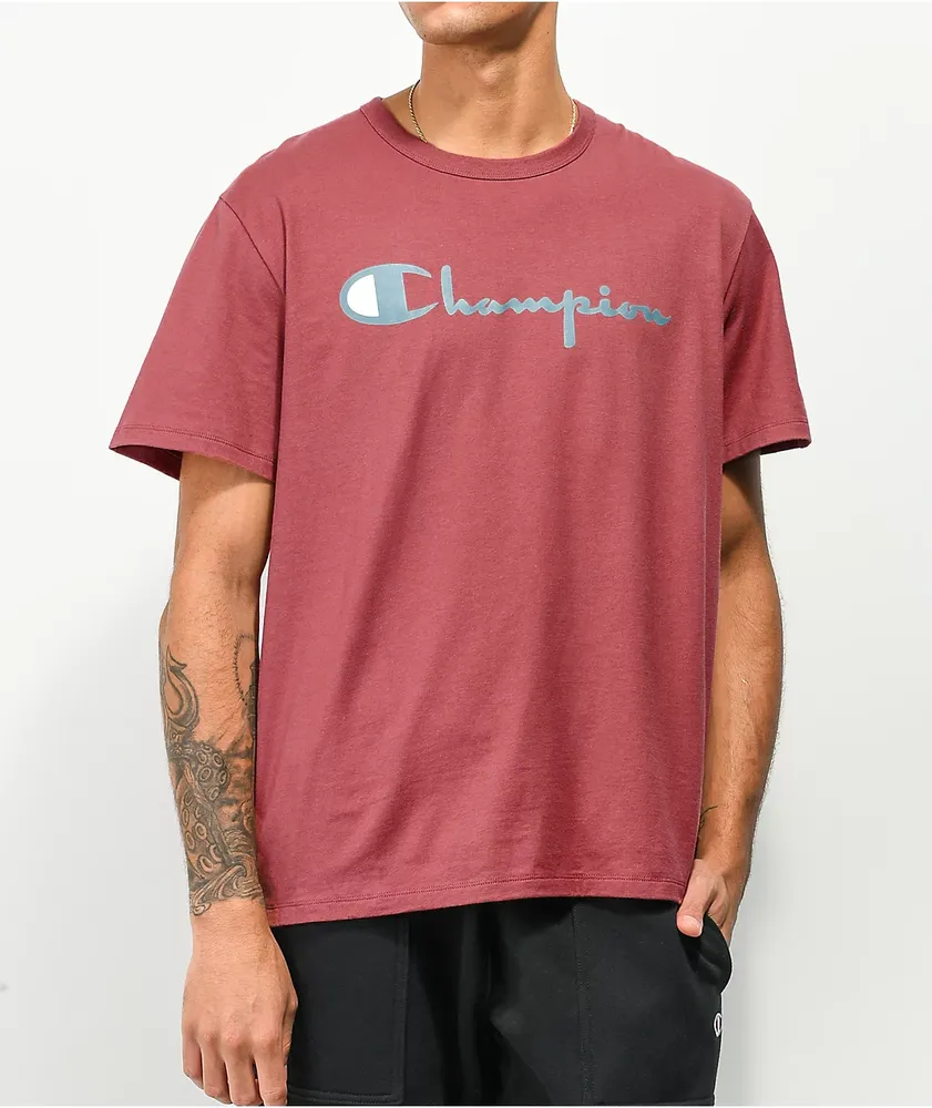 Red champion top script shirt