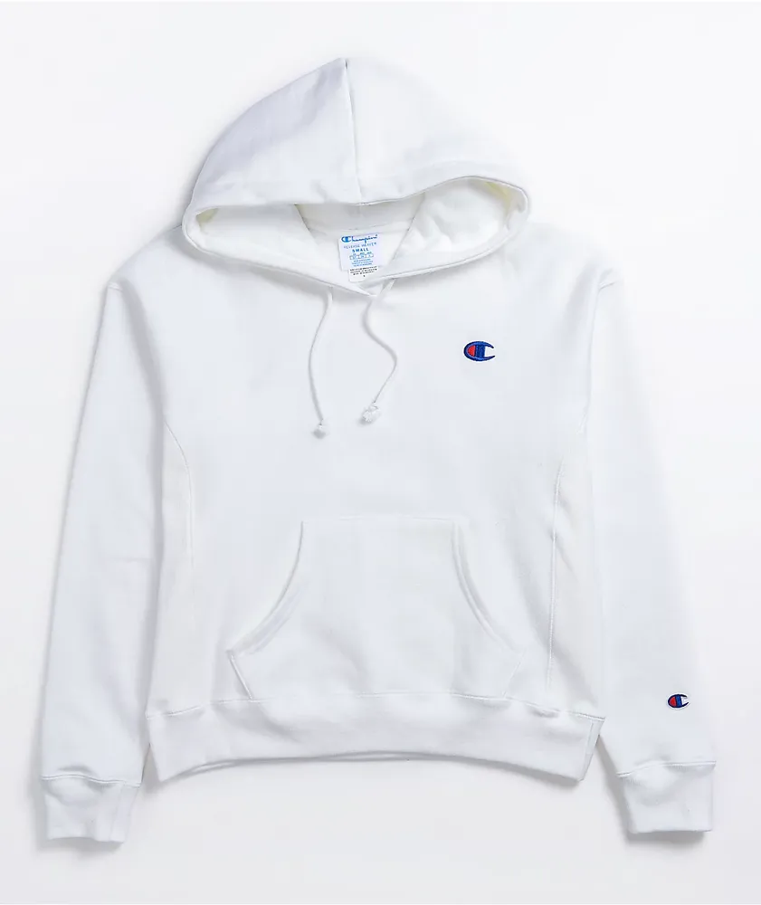 White reverse store weave champion hoodie