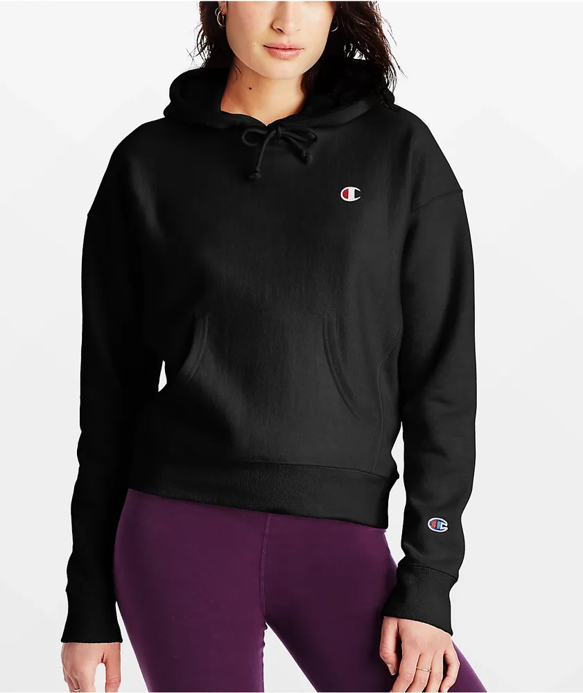 Champion Reverse Weave Embroidered C Black Hoodie | Pueblo Mall