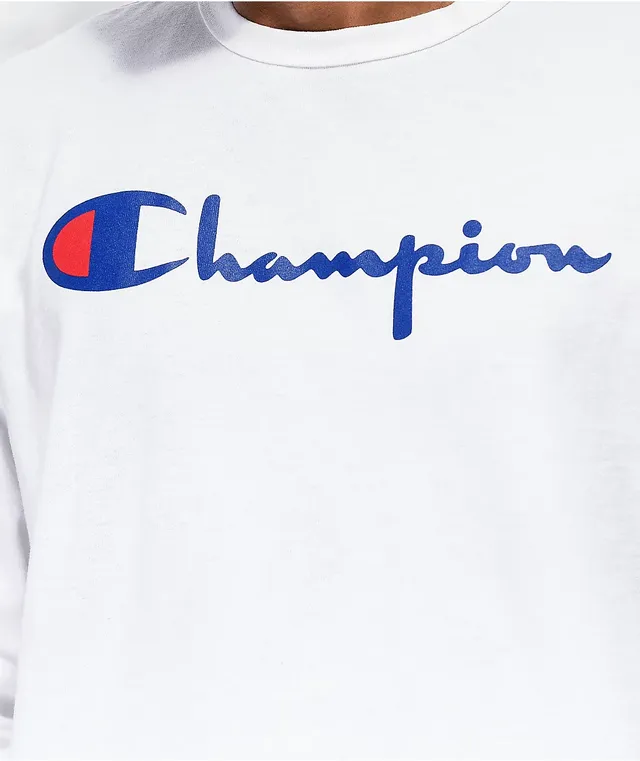 Champion script sleeve white long sleeve t-shirt sale