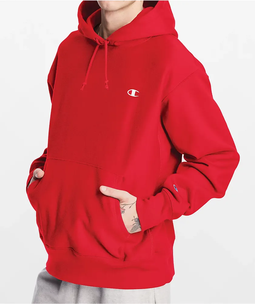 Champion Reverse Weave Small C Red Hoodie | Hamilton Place