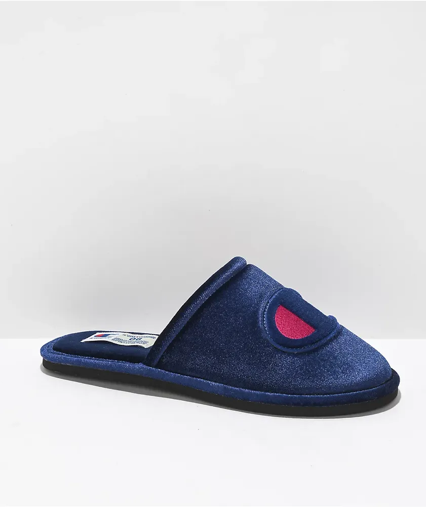Champion Sleepover Navy Velvet Slippers CoolSprings Galleria
