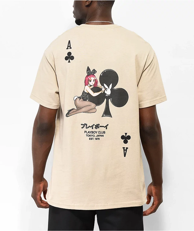 海外【COLOR BARS x Playboy】 Ace Of Spades Mens Boxy Tee Color Bars x Playboy Ace Of Spades Cream T-Shirt | Zumiez