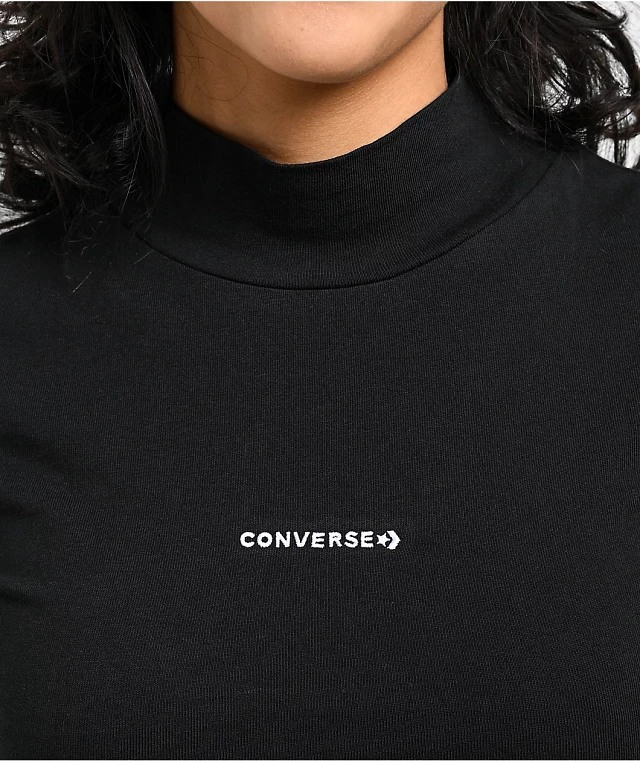 Converse Wordmark Black Mock Neck Crop T-Shirt at Mall of America