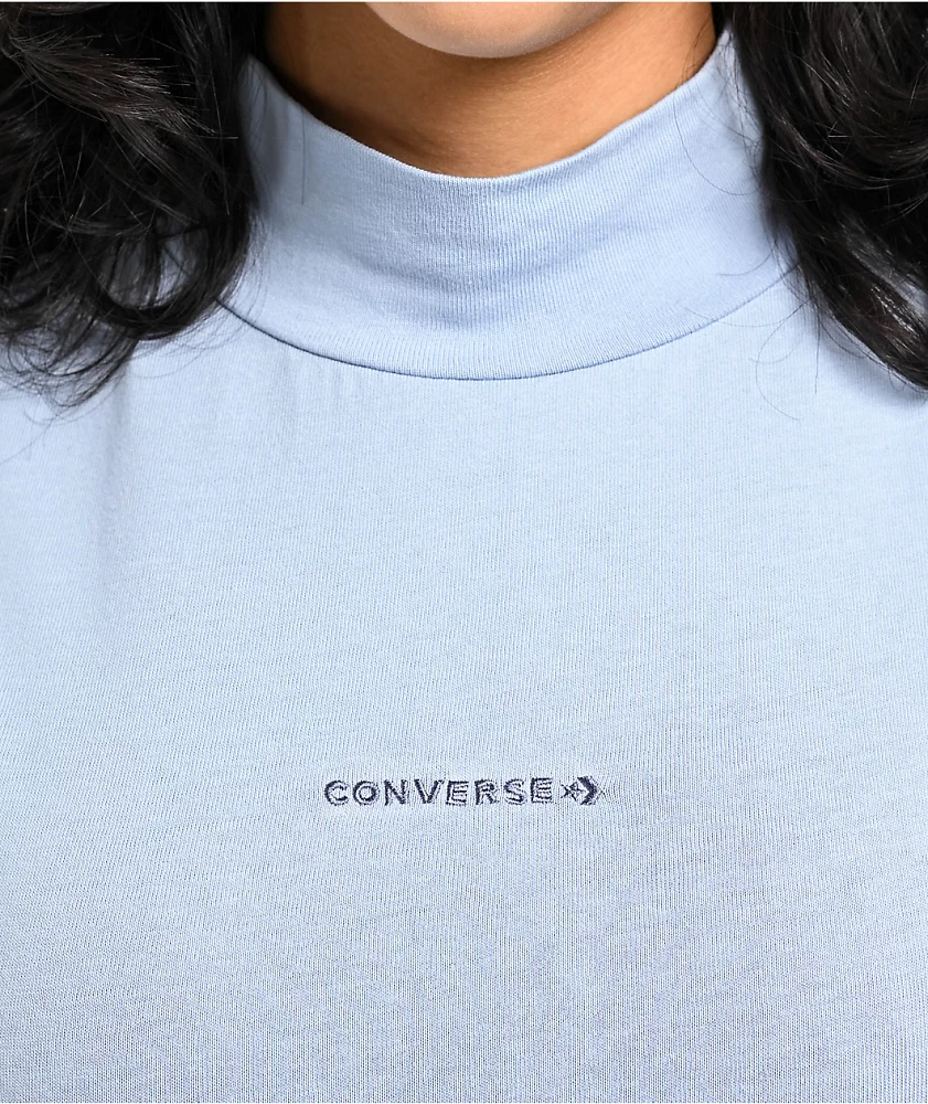 Converse Wordmark Blue Mock Neck Crop T-Shirt | Shop Midtown