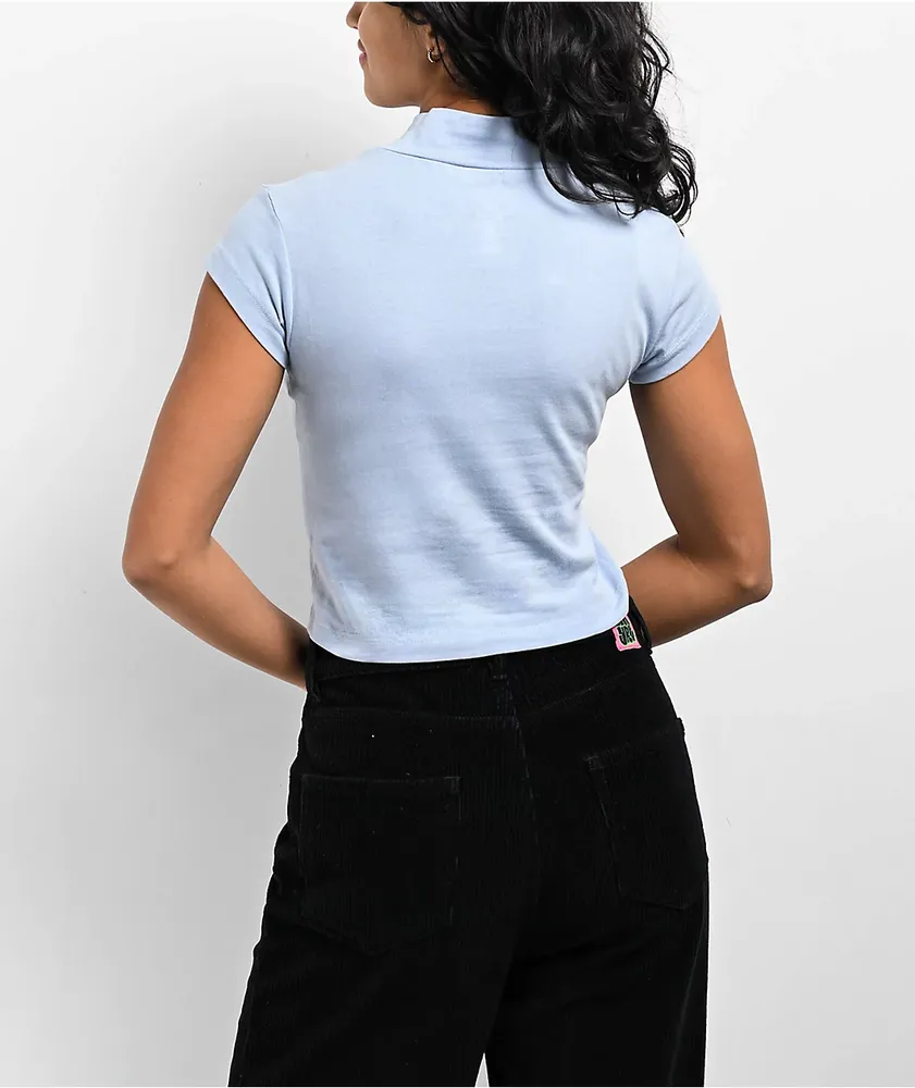 Converse Wordmark Blue Mock Neck Crop T-Shirt | Shop Midtown