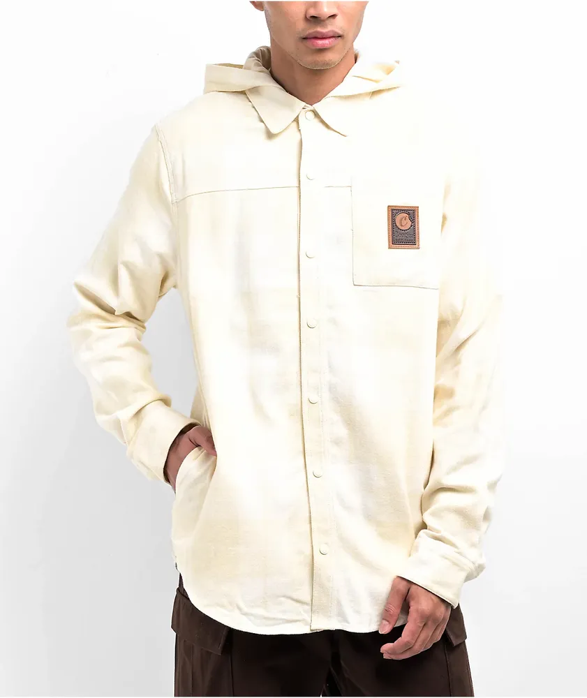 Hooded button up shirt hot sale