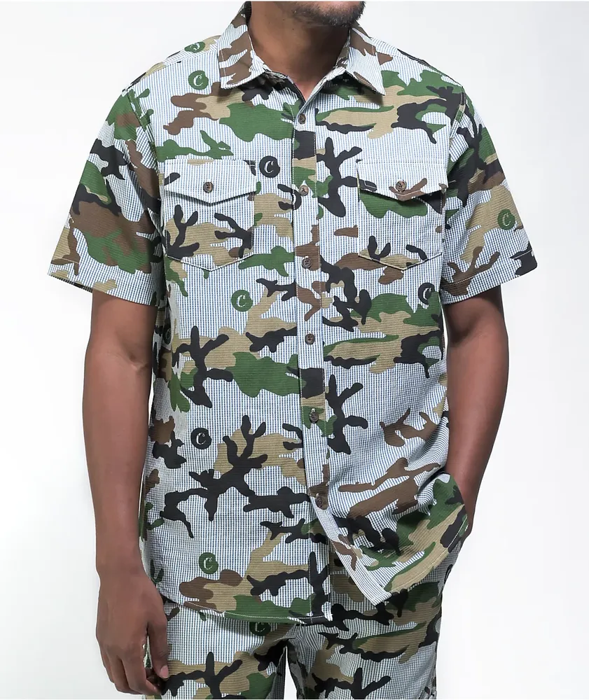 Camo button up shirt short sleeve deals