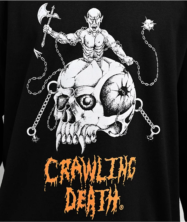 Crawling Death Skull Fighter Black Long Sleeve T-Shirt | MainPlace