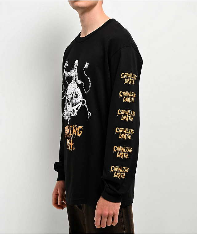 Crawling Death Skull Fighter Black Long Sleeve T-Shirt | MainPlace