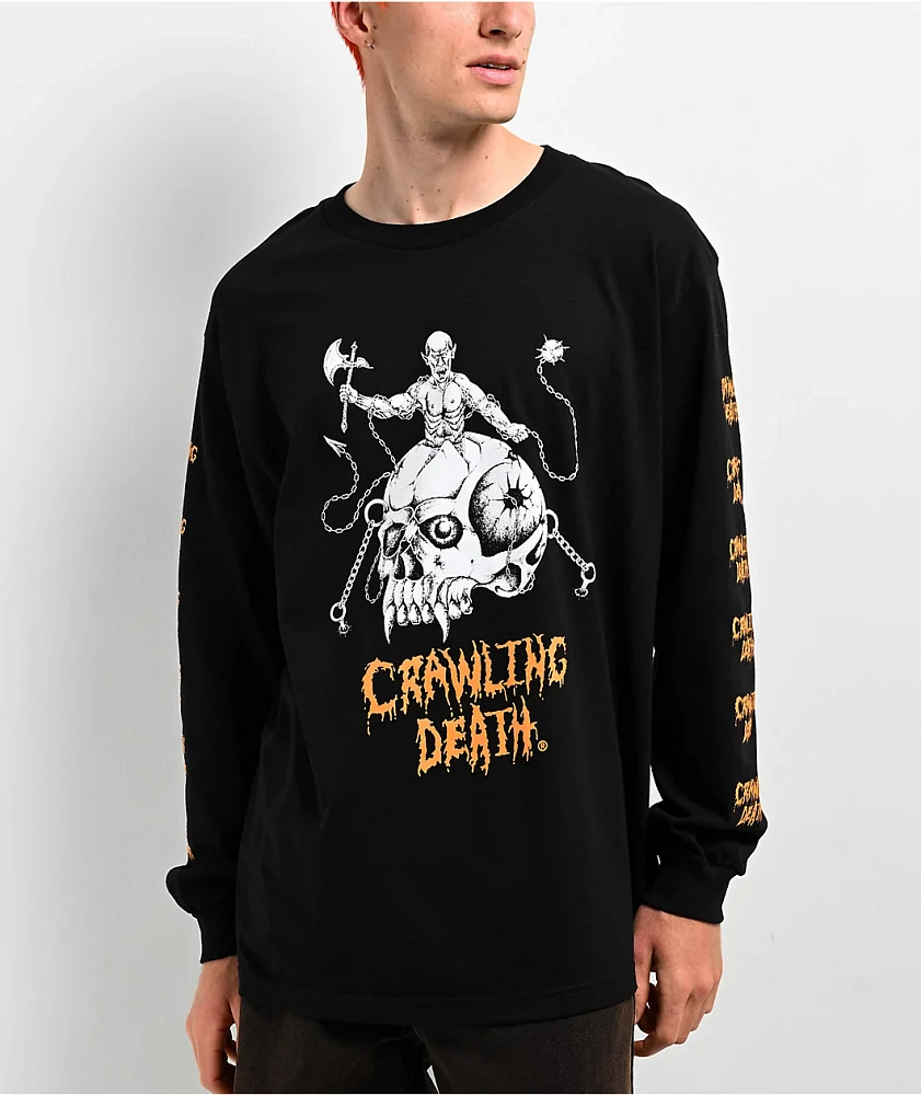 Crawling Death Skull Fighter Black Long Sleeve T-Shirt | MainPlace
