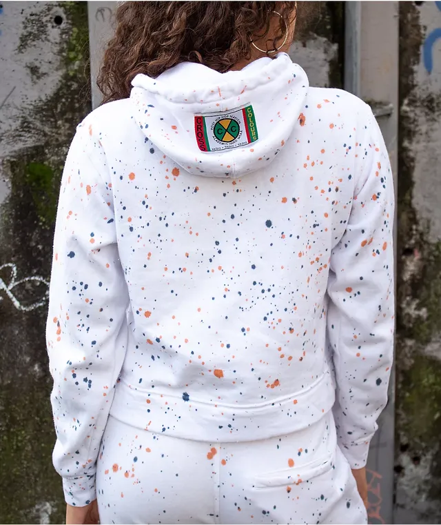 Cross Colours Circle Logo Paint Splatter White Crop Hoodie