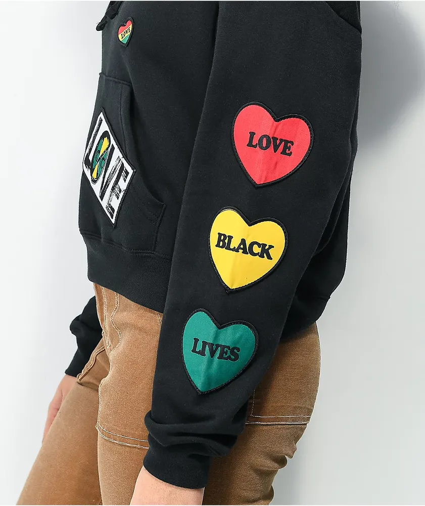 Cross Colours Patches Black Crop Hoodie | MainPlace Mall
