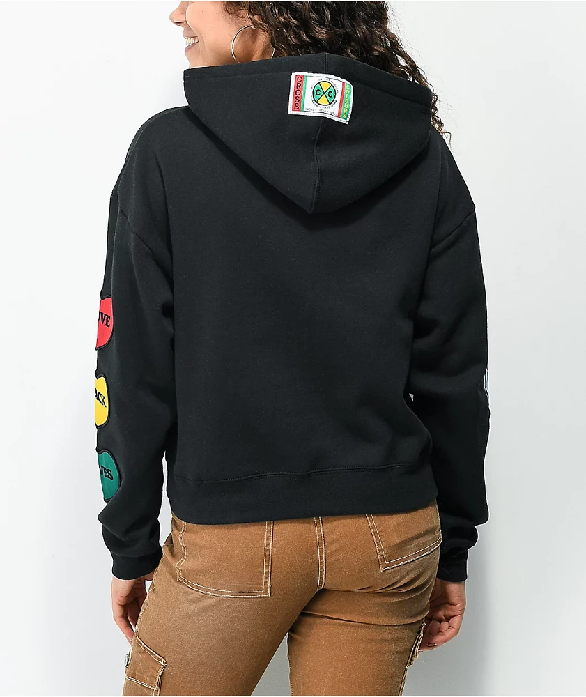 Cross Colours Patches Black Crop Hoodie | MainPlace Mall