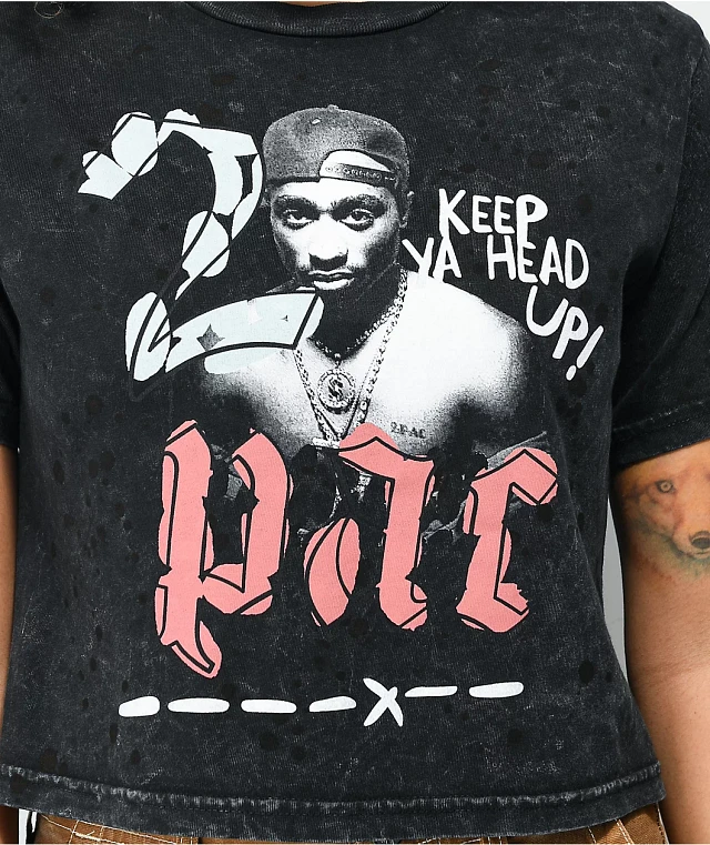 Cross Colours x Tupac Shakur Black Crop T-Shirt | Arden Fair
