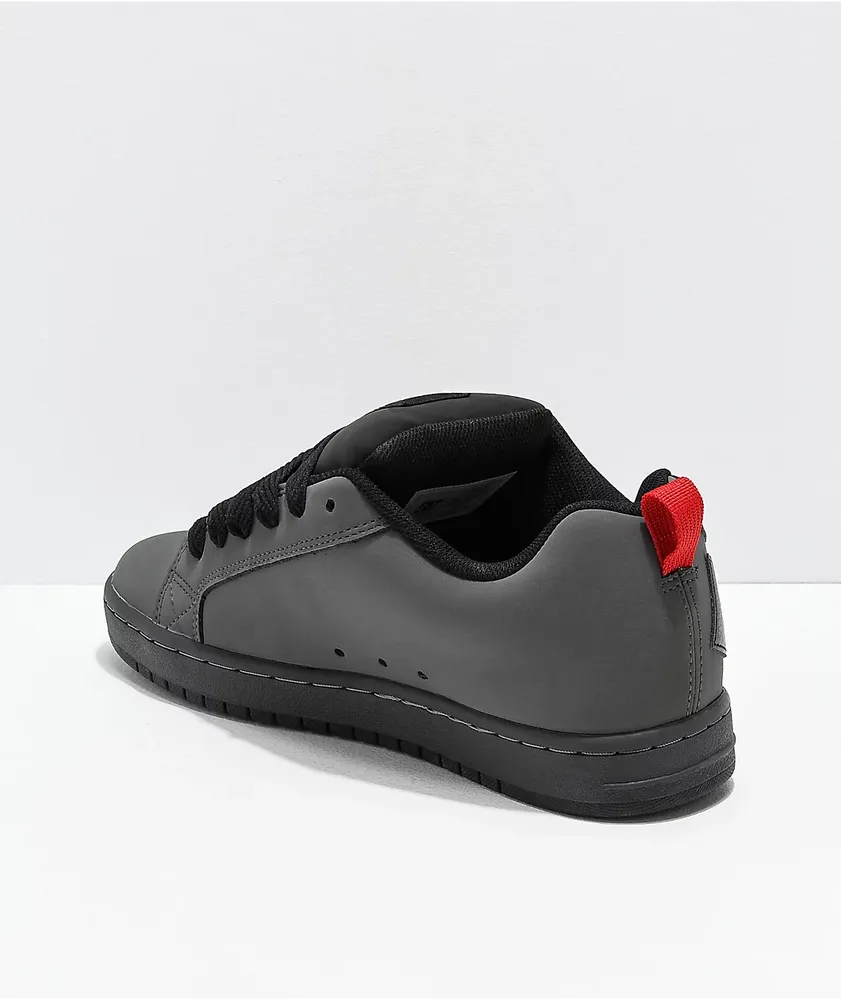 DC Men's Court Graffik Sq Low Skate Shoe - Black/Grey/Red, Leather Upper, Rubber Sole