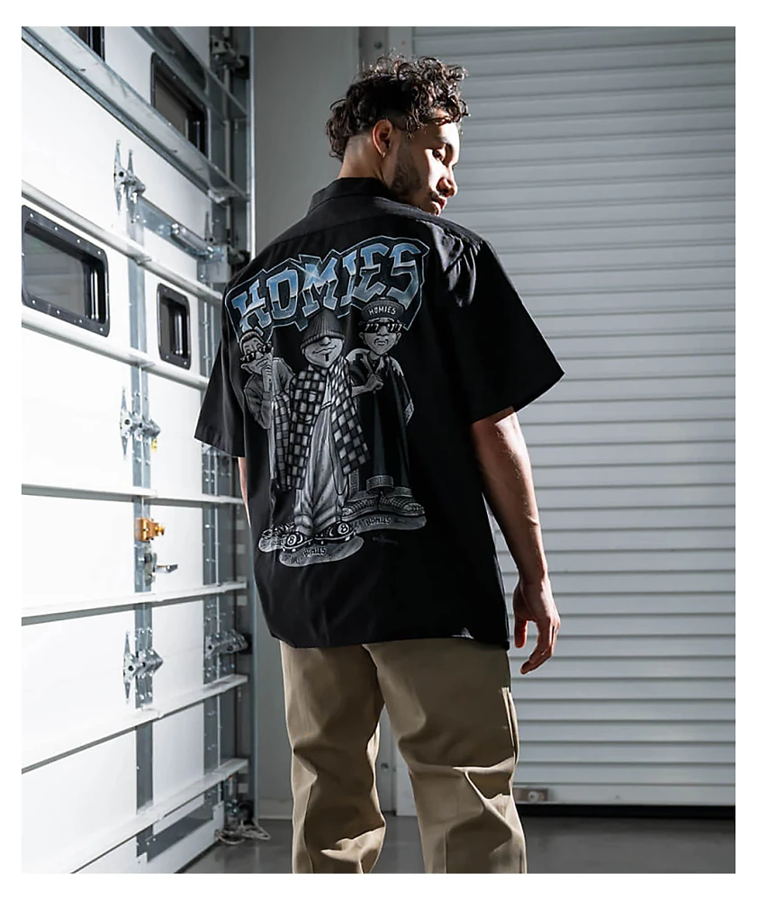 DGA Homies 8ball Trio Black Button Up Short Sleeve Shirt DGA Homies 8ball Trio Black Button Up Short Sleeve Shirt
