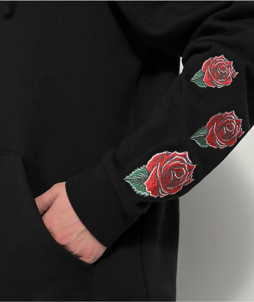 Embroidered rose applique sleeve hoodie shop