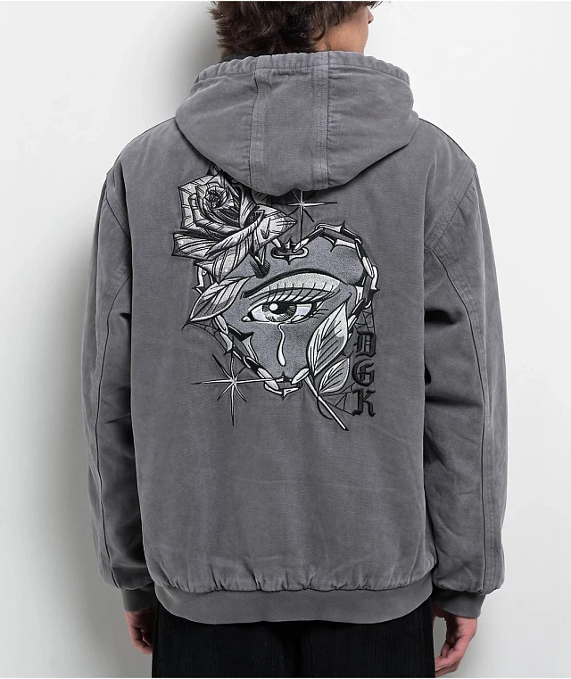 DGK Watcher Grey Wash Hooded Canvas Jacket | Liberty Center