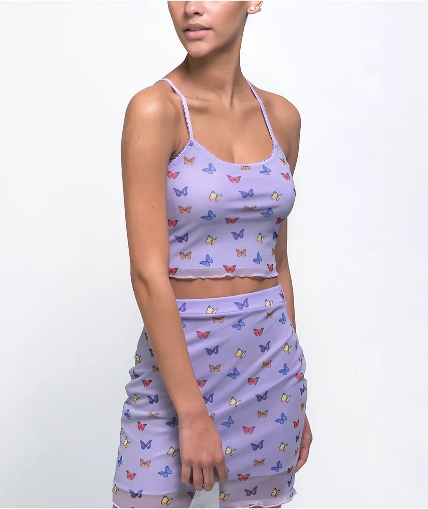 Purple mesh crop top discount